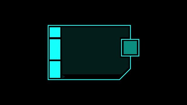 HUD dashboard panel box features teal scifi graphics. HUD dashboard panel animation frames computer automated machine diagnostic screens. HUD dashboard overlay.