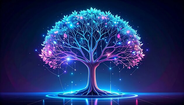 Neon brain neuron network digital art visualization.