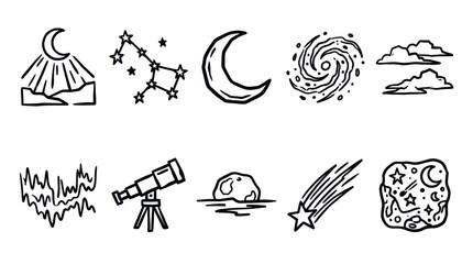 Night Sky and Astronomy Symbols Outline Icon Collection © irvan