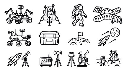 Lunar Mission and Space Exploration Outline Icon Vector Set © irvan