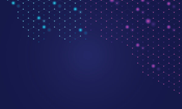 Abstract Dark Blue medical healthcare Background. Futuristic Hexagonal Grid with Glowing Cyan and Pink Nodes and Lower Left Copy Space for Digital technology, AI, and Data Networks 
