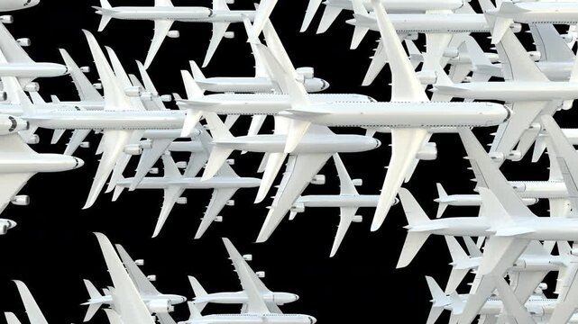 Animated Multy Airplane Overlay Aviation Transition One Side Horizontal.