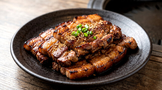 Premium Grilled Korean BBQ Single Serving on Minimalist Plate for Commercial Restaurant Menu Photography