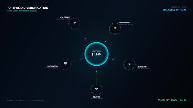 Diversified Investment Portfolio Network with Asset Allocation Nodes and Core Hub