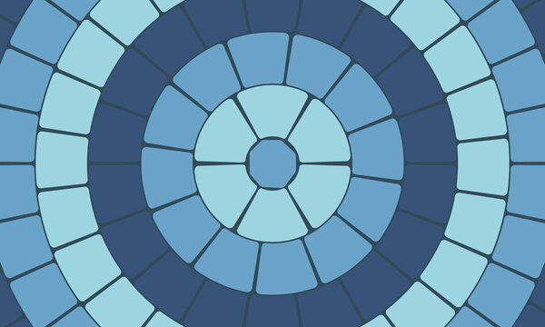 Blue brick floor circle background. Pool tiles pattern. Cobble Vector