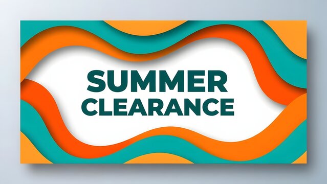 Summer clearance sale banner with paper cut waves, vibrant orange and teal seasonal promotion background, modern retail marketing header