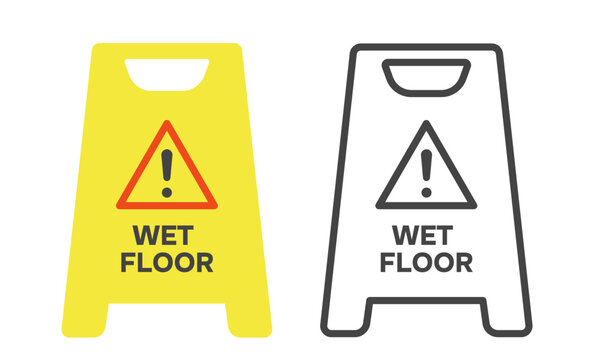 Caution Wet floor sign board. Outline icon, colorful illustration. Be careful. Vector