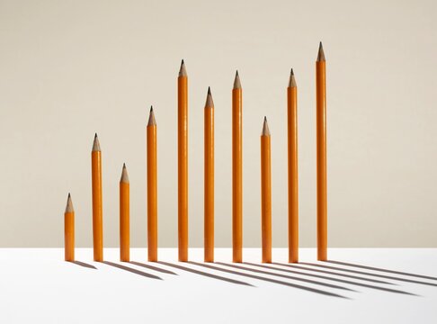 Orange pencils arranged as a bar chart showing progress