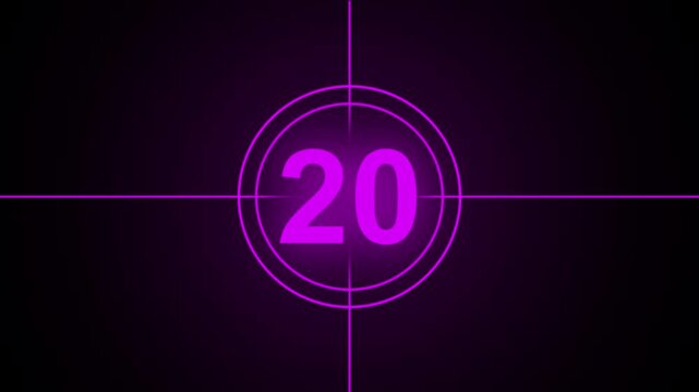  25 to 0 Film Countdown Timer Animation with Vintage Movie Leader, Retro Cinema Countdown, Glowing Circular Target, Broadcast Intro Motion Graphics Background in 4K