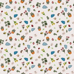 Fototapeta premium Cute Gardening Doodle Seamless Cozy Line Art Pattern