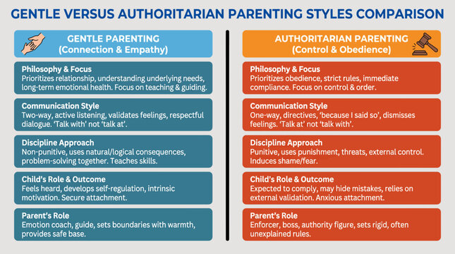 Gentle Versus Authoritarian Parenting Styles Comparison Infographic