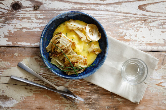 Polenta with caramelized fennel in bowl