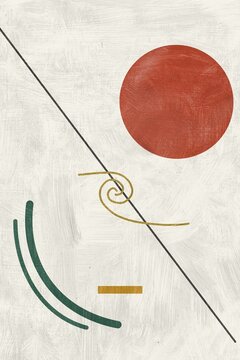 Abstract minimalist geometric painting with a red circle