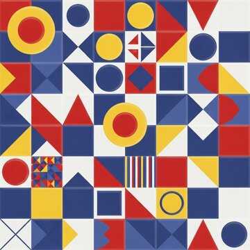 Geometric pattern with primary colors and nautical flags