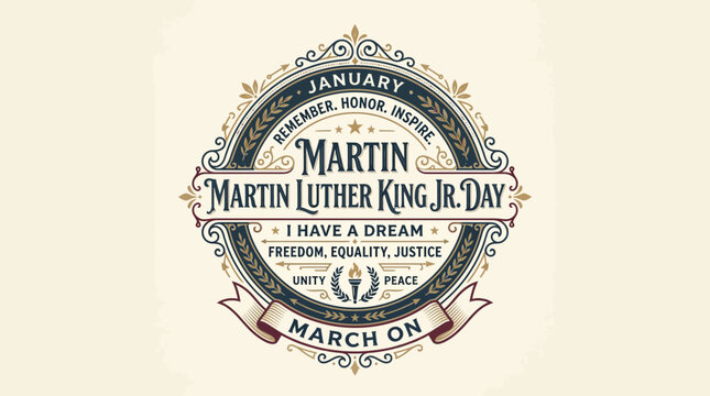 Martin Luther King Jr. Day Emblem: Dream, Freedom, Equality, Justice, Unity, Peace
