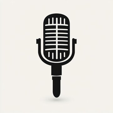 black retro microphone silhouette centered on light background with subtle shadow, evoking classic broadcast nostalgia