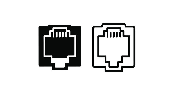Rj45 Ethernet Port Icons Black And White Silhouette