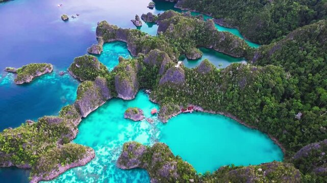 Aerial Drone View of Raja Ampat Islands with Turquoise Waters
