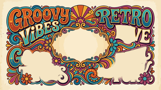 Groovy retro vibes colorful psychedelic frame design