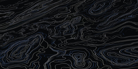 Abstract topographic map contour lines pattern in blue and white on black background with topography abstract geography elevation cartography technical background navigation geometric © MOHAMAD