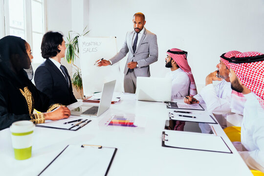 Manager giving a presentation to international team in Riyadh office