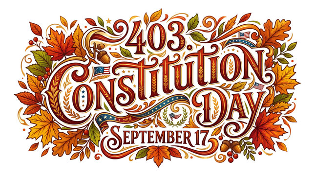 Constitution Day September 17 - Autumn Leaves and Acorns Illustration
