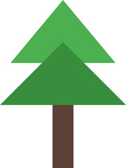 Fototapeta premium Minimalist green geometric evergreen pine tree with brown trunk on a clean white background illustration