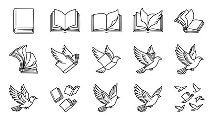 Book to Bird Transformation Icons: Knowledge, Freedom, Creativity, Ideas, Learning, Imagination © Berkah