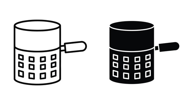Rotary cheese grater drum and flour sifter icon set kitchen utensil line and glyph vector illustration of manual grater, shaker or strainer tool