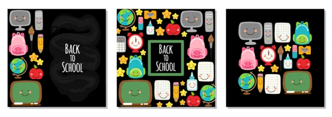 Back to School Posters Set with Cute Kawaii School Supplies and Classroom Characters © C Design Studio