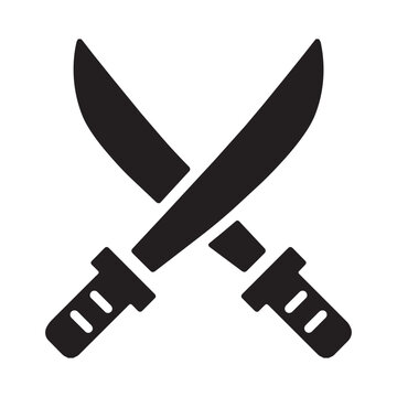 Crossed swords or blades minimalist icon with protection silhouette isolated adventure training sharpness military strategy strength