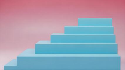 Fototapeta premium A set of blue stairs ascending against a pink background