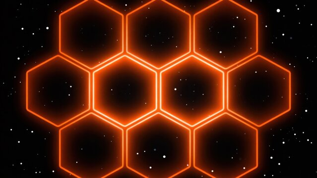 Orange neon hexagon pattern on black background