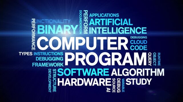 Computer Program animated word cloud-text design animation tag kinetic typography seamless loop.