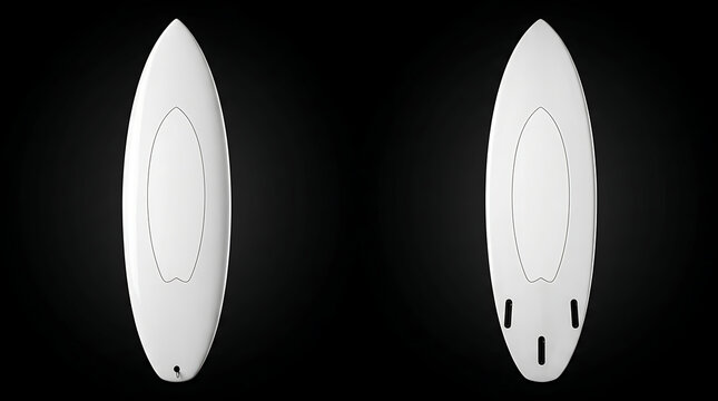Isolated pair of white surfboards front and back view showcasing sleek design for surfing sports and summer leisure