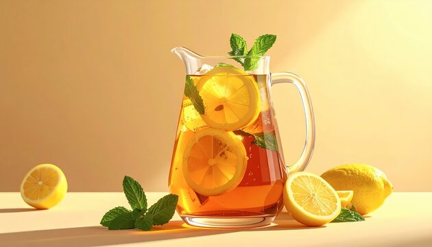 Fresh lemonade with lemons and mint.