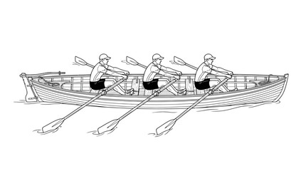 Three Rowers in Wooden Boat Vector Illustration © Wicaksono