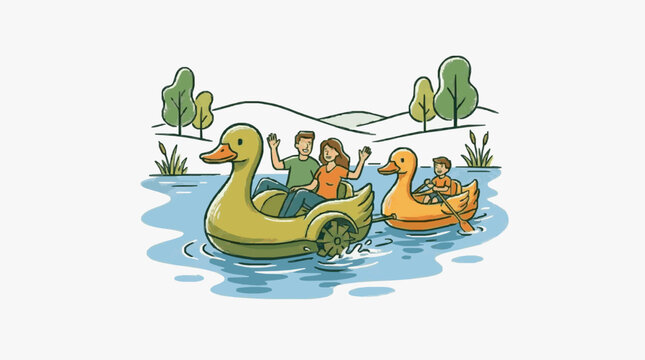 Cartoon turtles floating on a yellow raft in water.