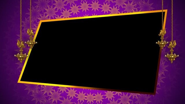 Elegant Purple Indian Festival Background with Golden Frame and Hanging Diyas