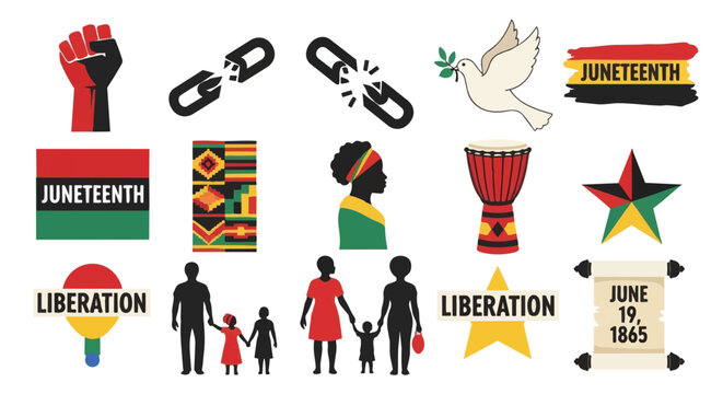 Juneteenth celebration symbols and icons.