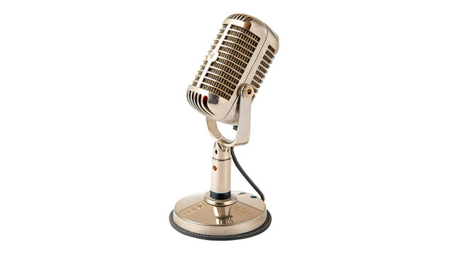 Vintage metallic studio microphone classic vocal audio gear isolated on transparent background