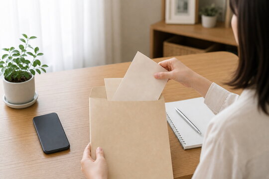 白紙封筒をファイルに入れる金融書類整理