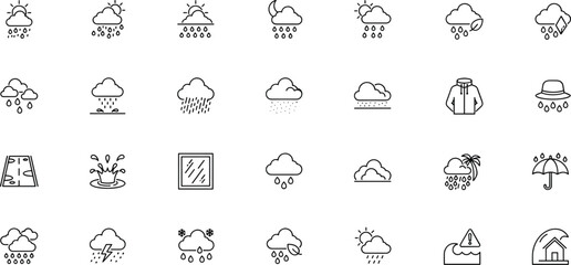 Fototapeta premium Weather conditions and precipitation icons collection
