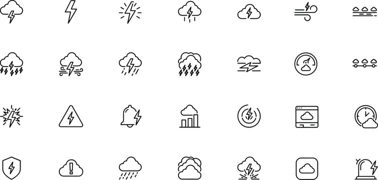 Weather icons with lightning and rain for storm alerts