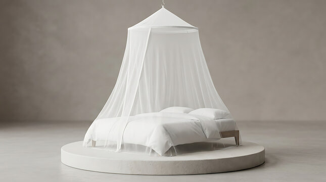 white sheer mosquito net canopy over bed in minimalist bedroom interior peaceful sleep atmosphere home decor bedroom setup