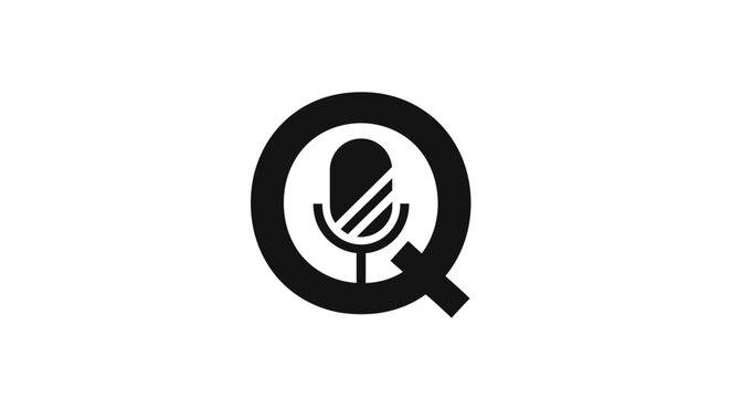 Black letter Q logo with microphone icon inside.