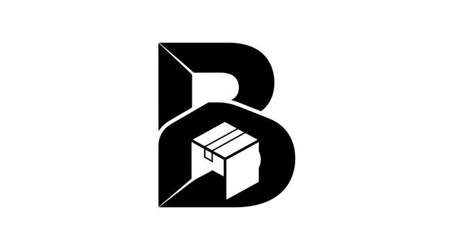 Black letter B logo integrated with cardboard box icon.