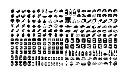 Fototapeta premium Grocery essentials icon bundle black and white vector