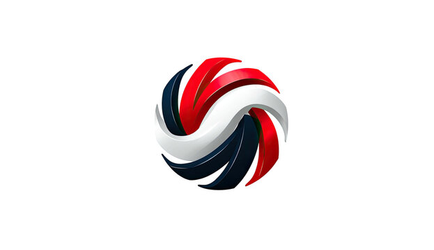 Swirling orb logo in red, white, & blue on stark black background
