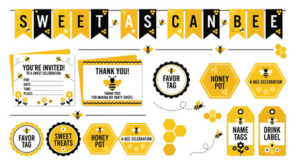 Yellow and black bee themed party decorations. © Ira Project